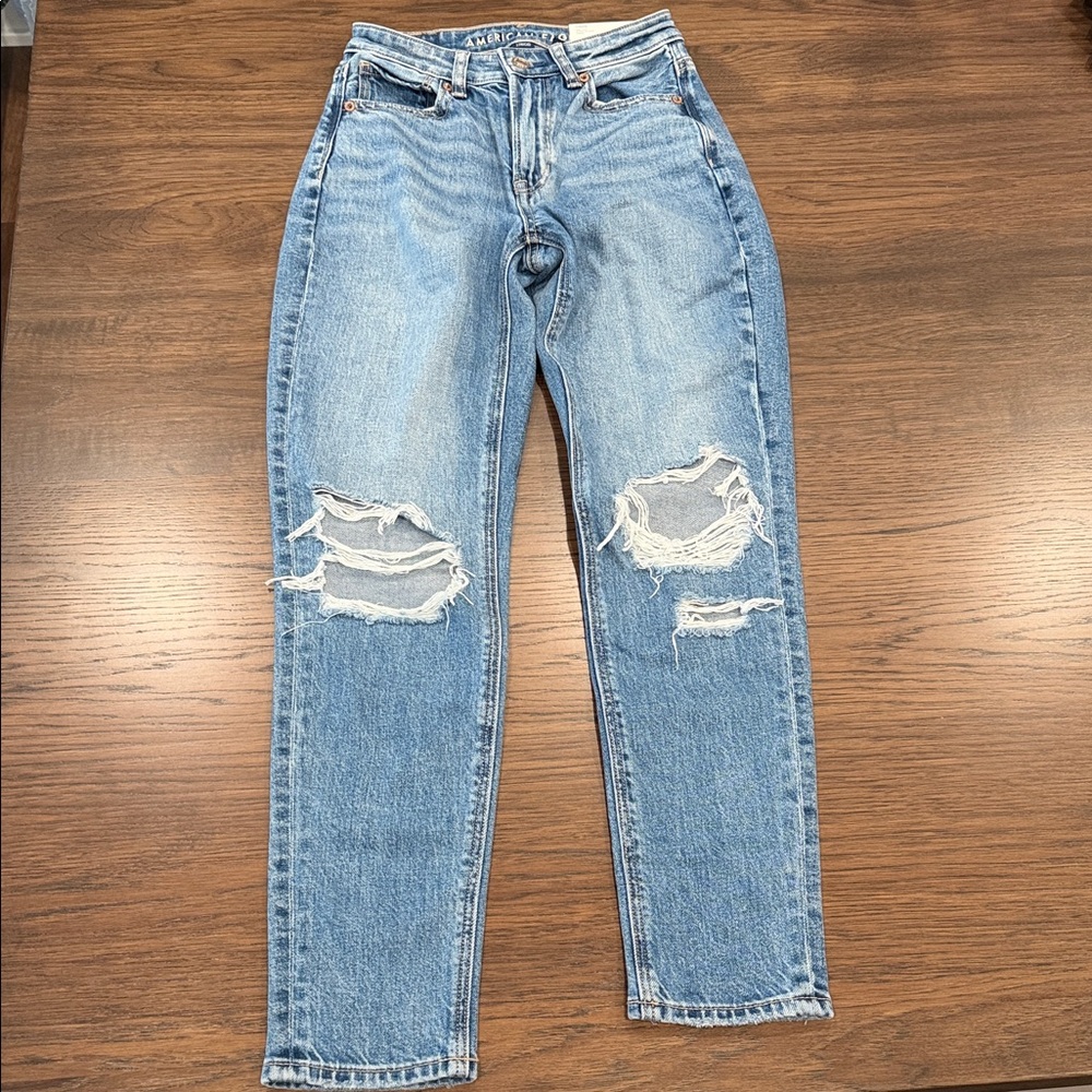 American Eagle Outfitters Light Blue Distressed Straight Leg Jeans 000 SHORT